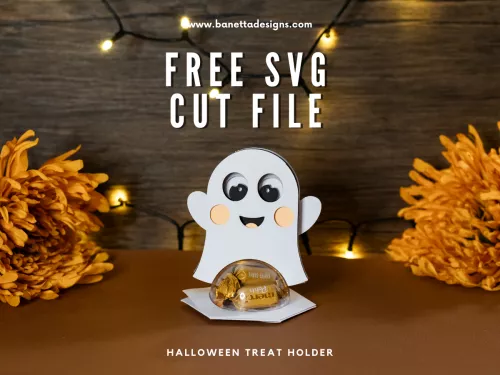 Free Cute Ghost Candy Holder Cut File for Cricut and Silhouette Crafters - BanettaDesigns - SVG designs, seamless digital paper, clipart