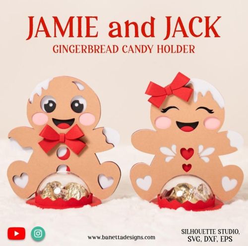 Jamie and Jack GINGERBREAD standing CANDY holder, treat box, ornament gift SVG - BanettaDesigns - SVG designs, seamless digital paper, clipart