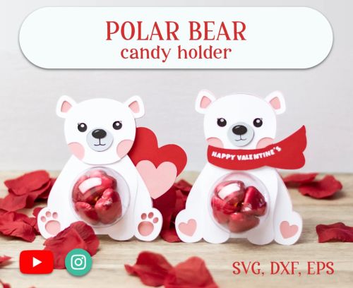 POLAR Bear VALENTINE'S day candy holder, ornament gift SVG - BanettaDesigns - SVG designs, seamless digital paper, clipart