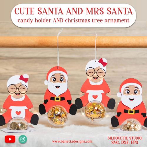 SANTA FAMILY - Mr and Mrs Santa Christmas candy holder and Christmas SVG - BanettaDesigns - SVG designs, seamless digital paper, clipart